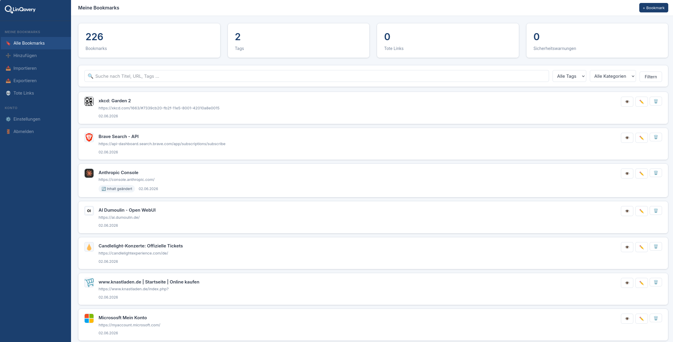Screenshot der LinQovery-Startseite
